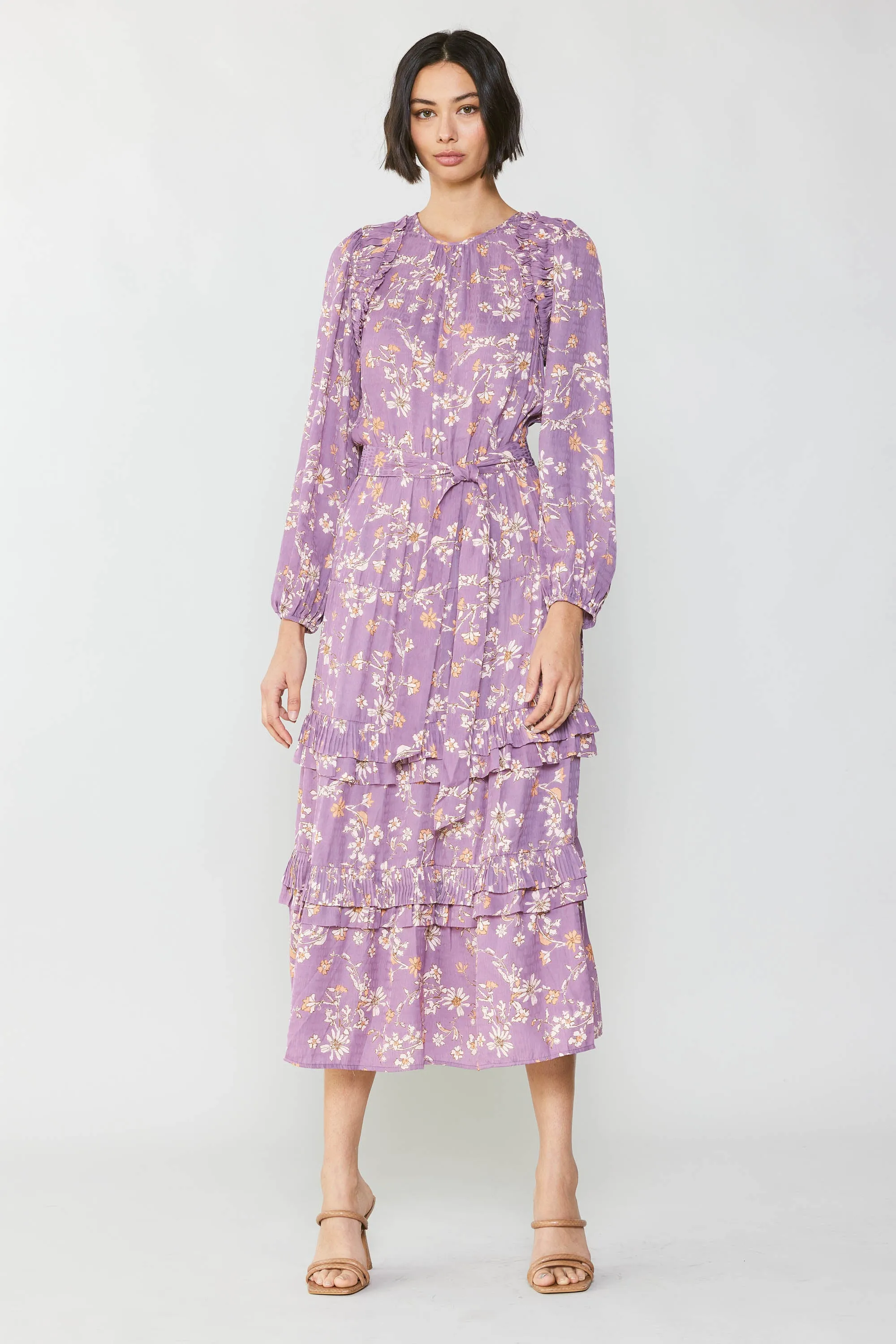 Floral Tiered Long Sleeve Dress