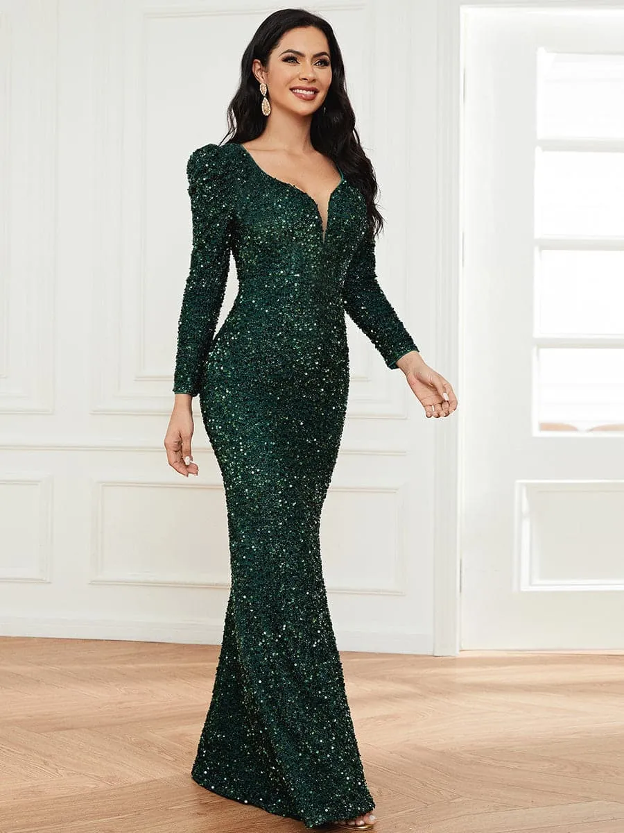 Formal Emerald Green Sequin Mermaid Prom Dress XJ1877