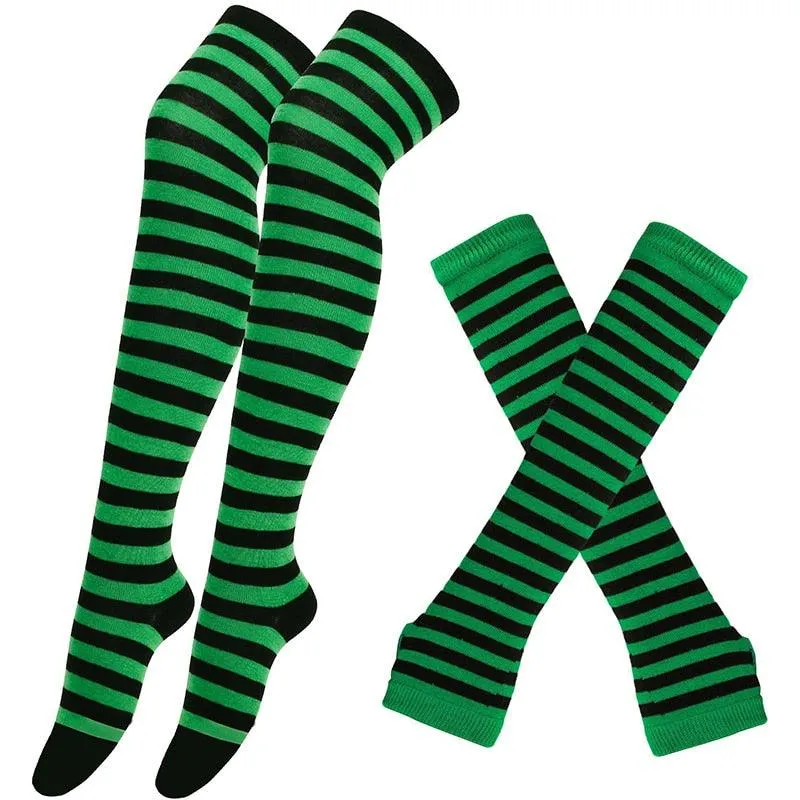 Free Matching Striped Arm Warmer and Thigh High Stocking Collection