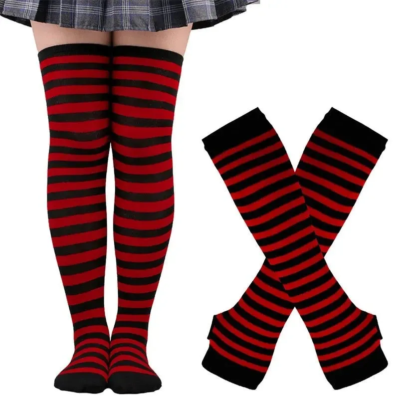 Free Matching Striped Arm Warmer and Thigh High Stocking Collection