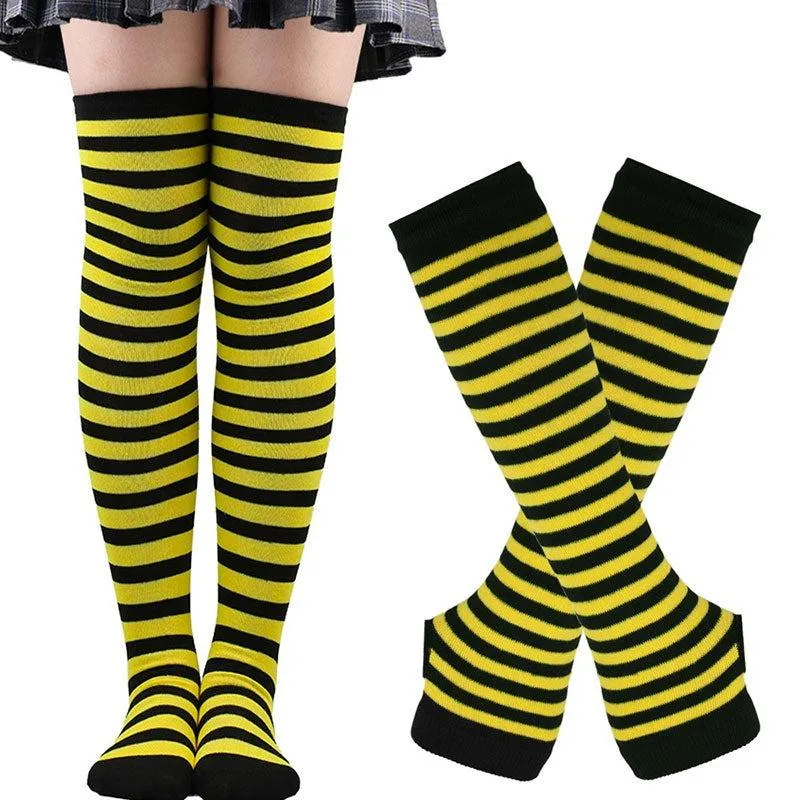 Free Matching Striped Arm Warmer and Thigh High Stocking Collection