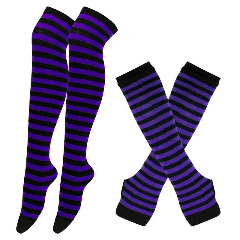 Free Matching Striped Arm Warmer and Thigh High Stocking Collection