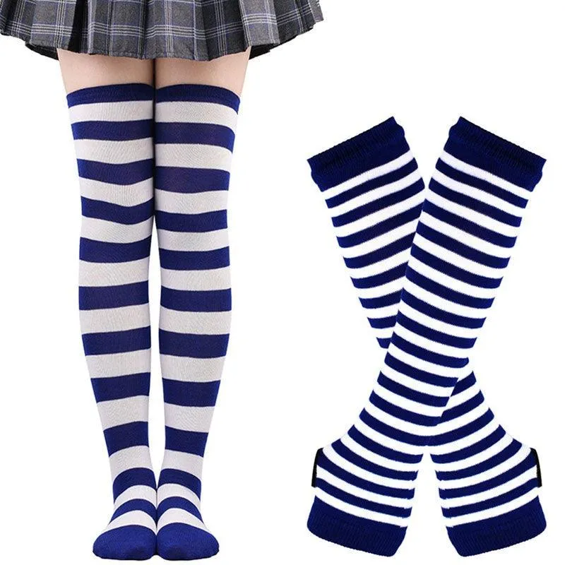 Free Matching Striped Arm Warmer and Thigh High Stocking Collection