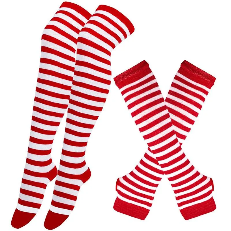 Free Matching Striped Arm Warmer and Thigh High Stocking Collection