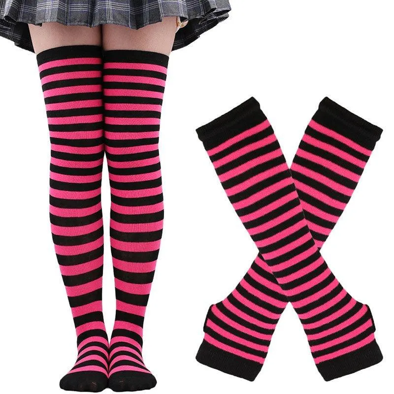 Free Matching Striped Arm Warmer and Thigh High Stocking Collection