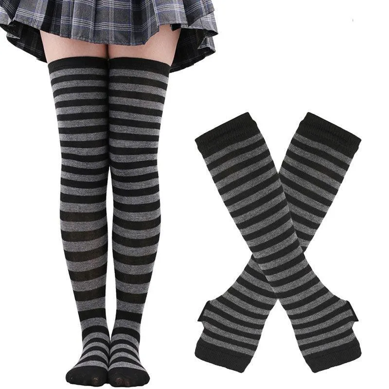 Free Matching Striped Arm Warmer and Thigh High Stocking Collection