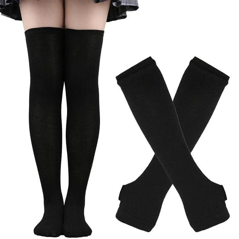 Free Matching Striped Arm Warmer and Thigh High Stocking Collection