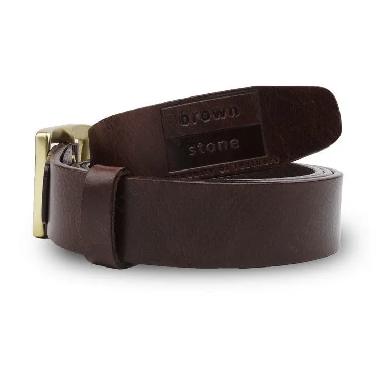 Full Grain Genuine Leather Belt - Milano Dark Brown Narrow Belt Solid Brass Rectangle Buckle