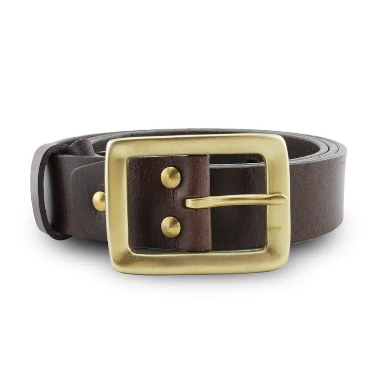 Full Grain Genuine Leather Belt - Milano Dark Brown Narrow Belt Solid Brass Rectangle Buckle