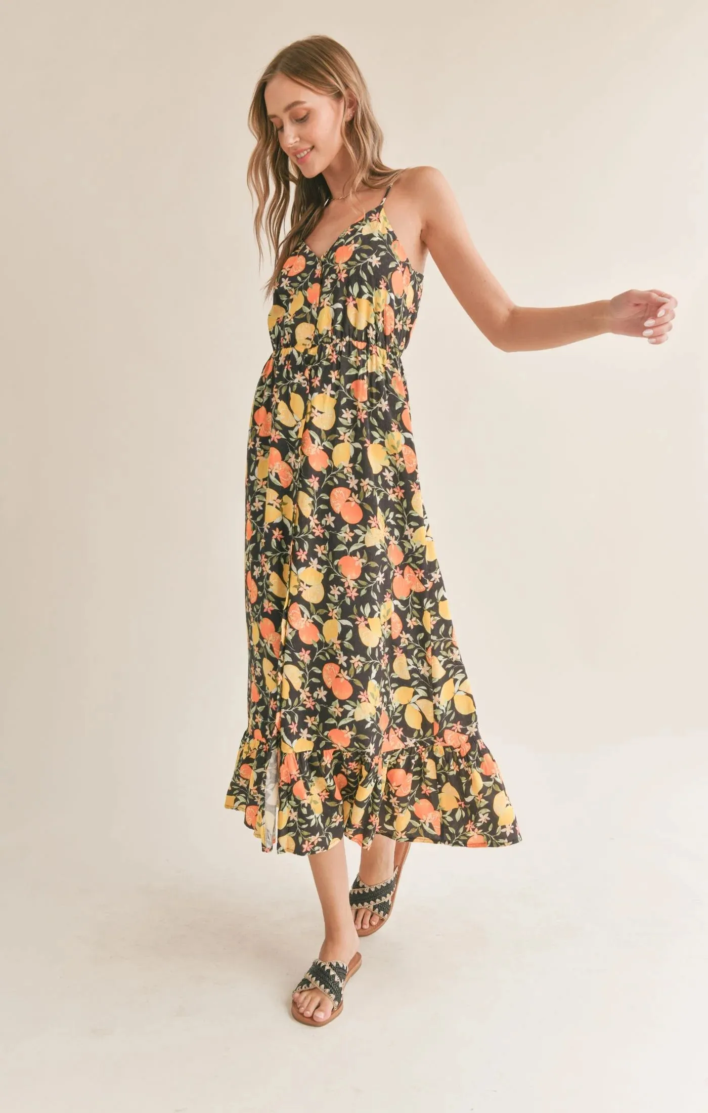 Gia Fruitful Button Down Maxi Dress