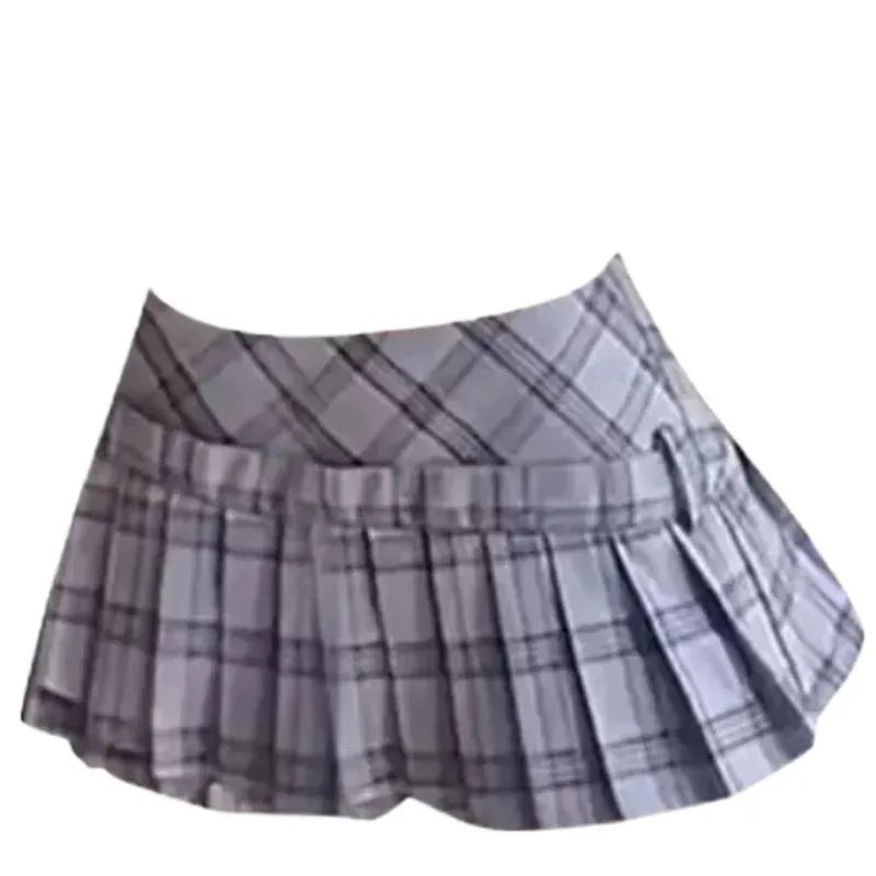 Girlary korean Fashion Y2k 2 Piece Set Women Sexy Vintage Chic Mini Skirt Suit Female Plaid Halterneck Tops Pleated Skirt Summer 2024