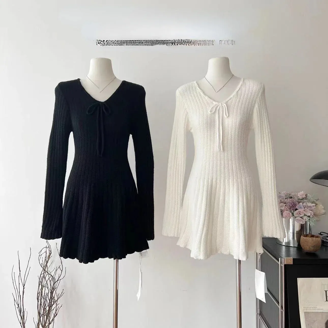 Girlary Sweet Knitted Sweater Dress Women Casual Long Sleeve Elegant French Y2k Mini Dress Even Party 2024 Autumn Korean Fashion Chic