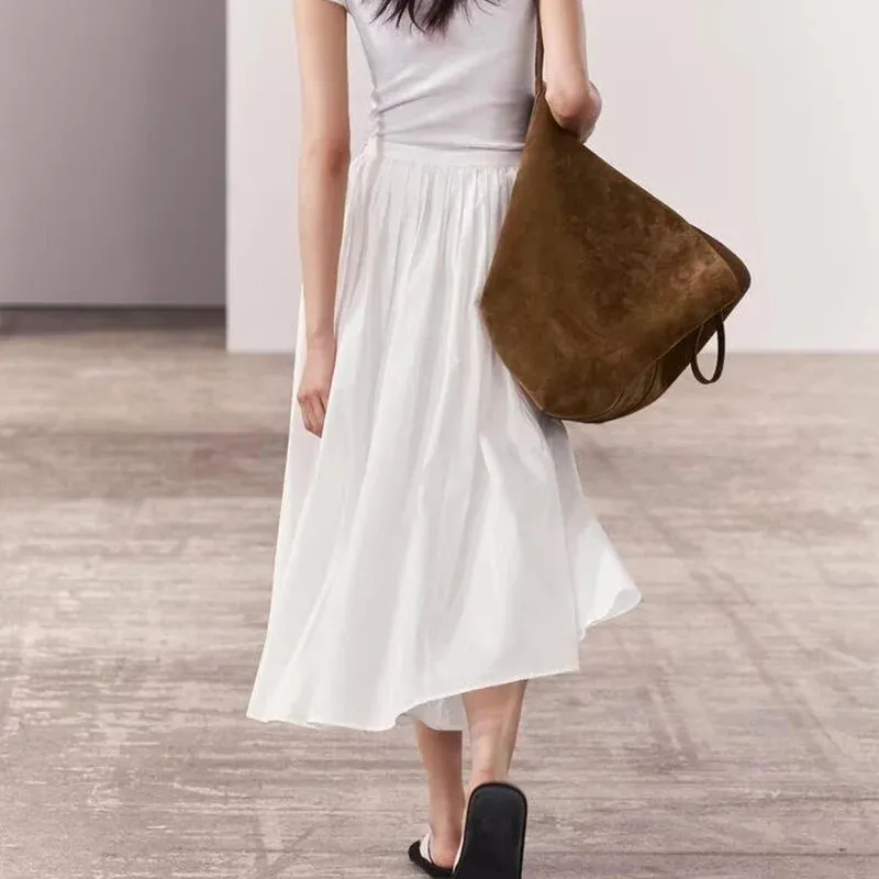 Girlary Women's Midi Skirt 2024 New Summer Fashion A-line Pleated Skirt for Women Casual Chic White Ladies Skirts