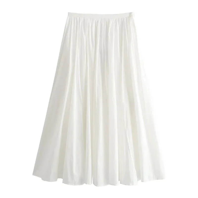 Girlary Women's Midi Skirt 2024 New Summer Fashion A-line Pleated Skirt for Women Casual Chic White Ladies Skirts