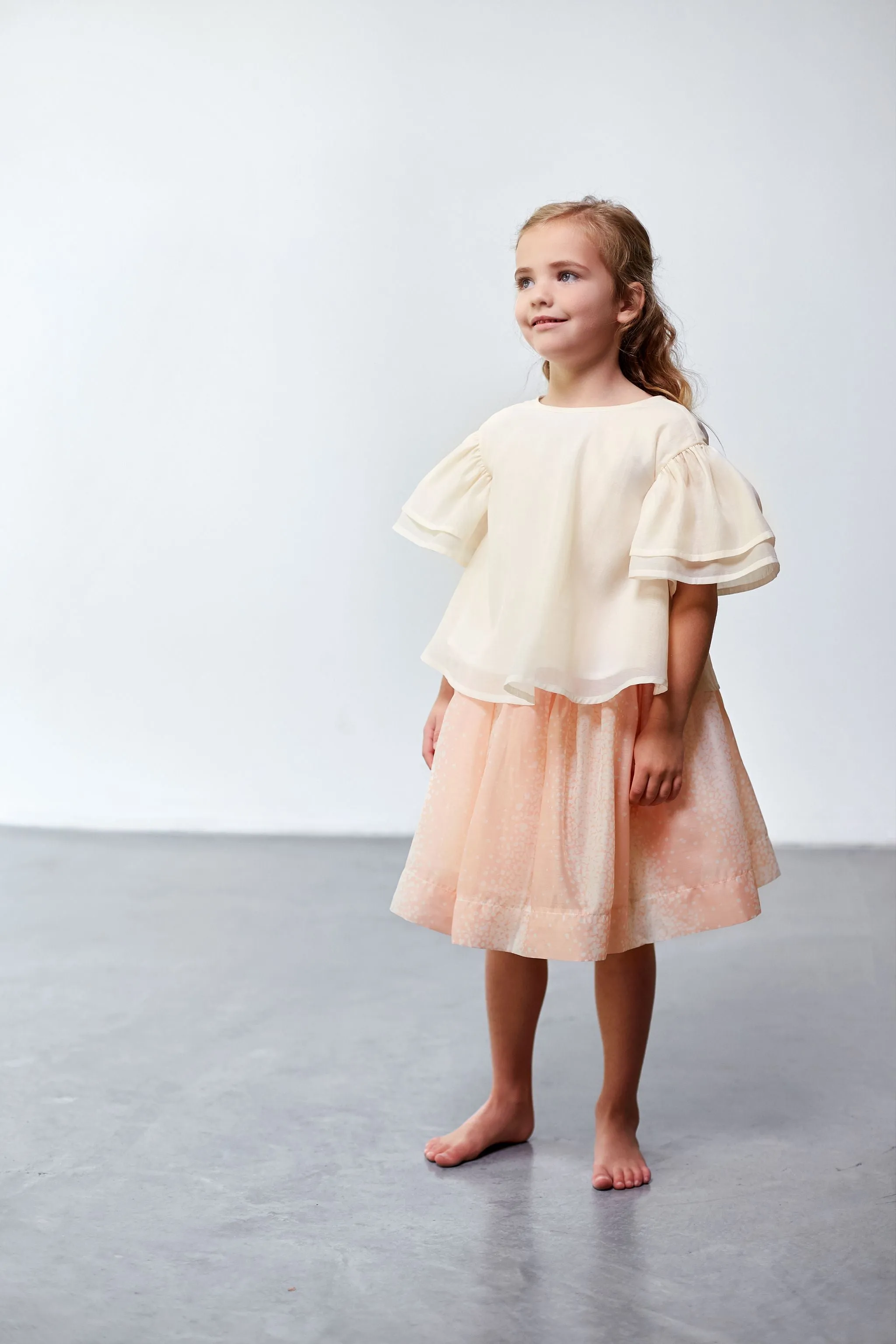 Girls Organza Layered Flared Top  | Cream