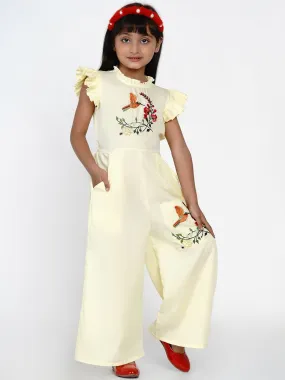 Girls Yellow & Orange Embroidered Basic Jumpsuit