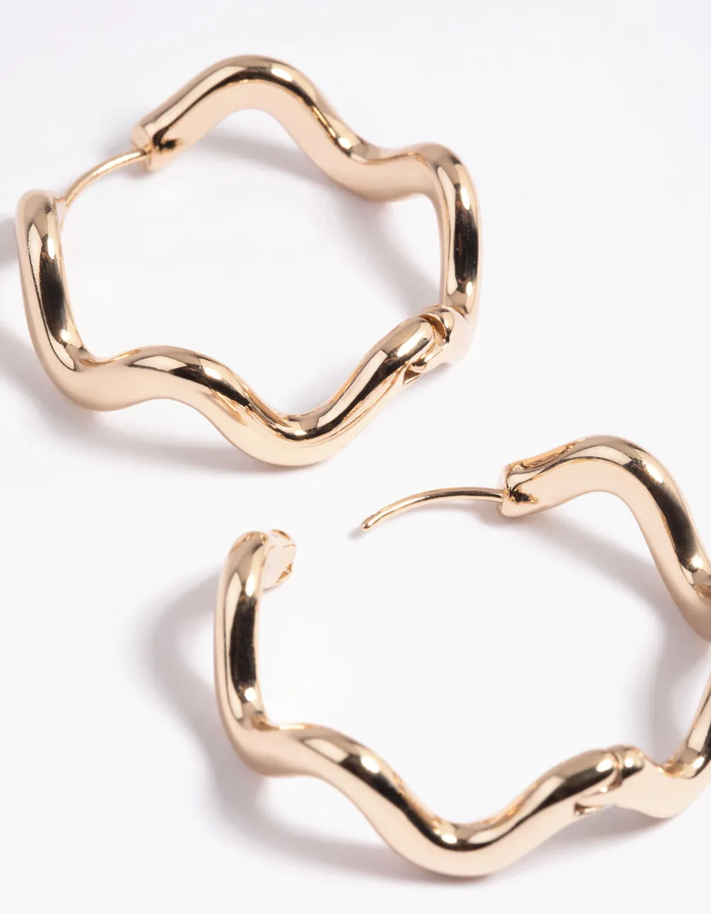 Gold Wavy Hoop Earrings