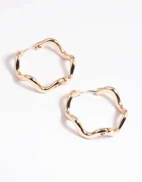 Gold Wavy Hoop Earrings