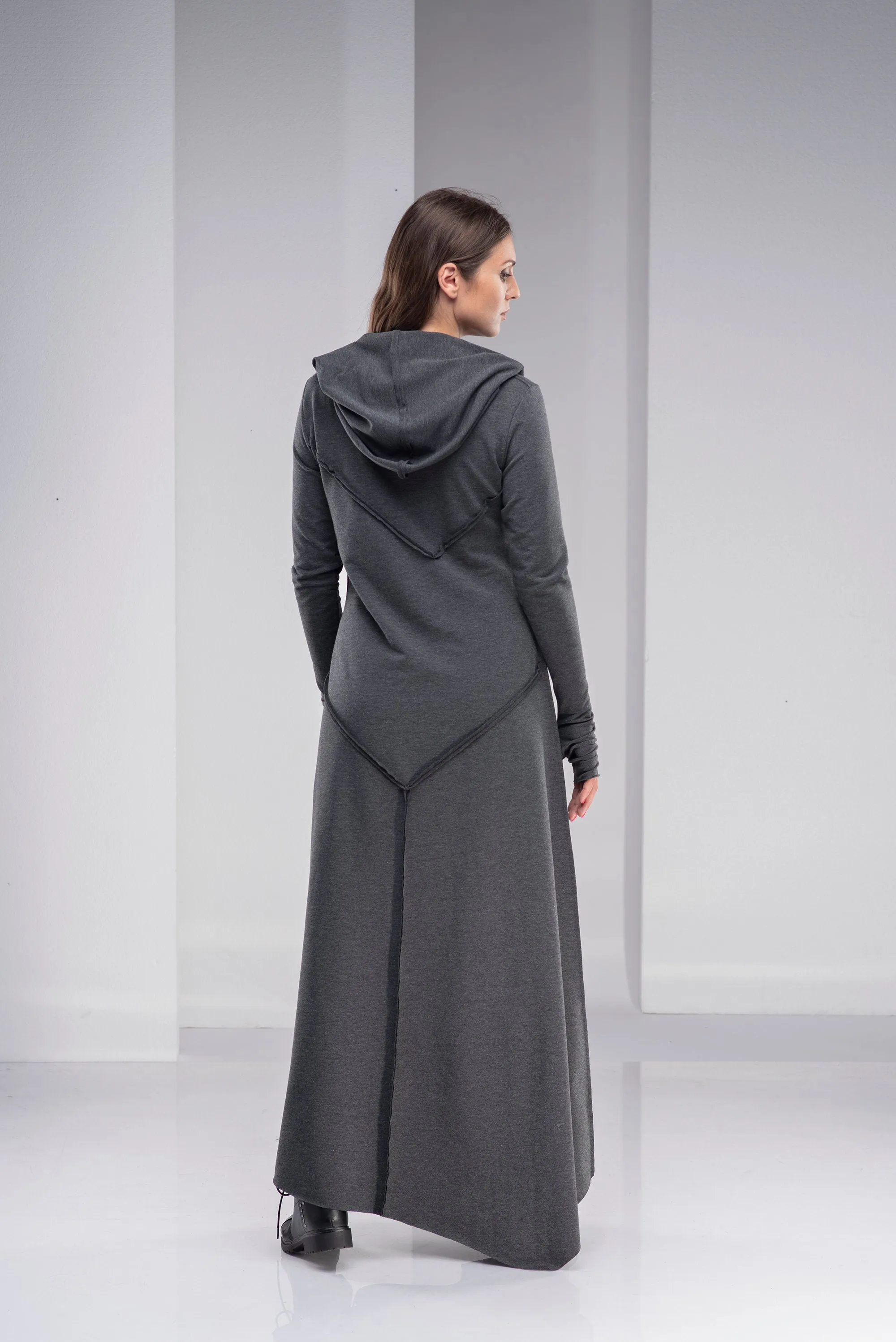 Gray Hooded Maxi Dress