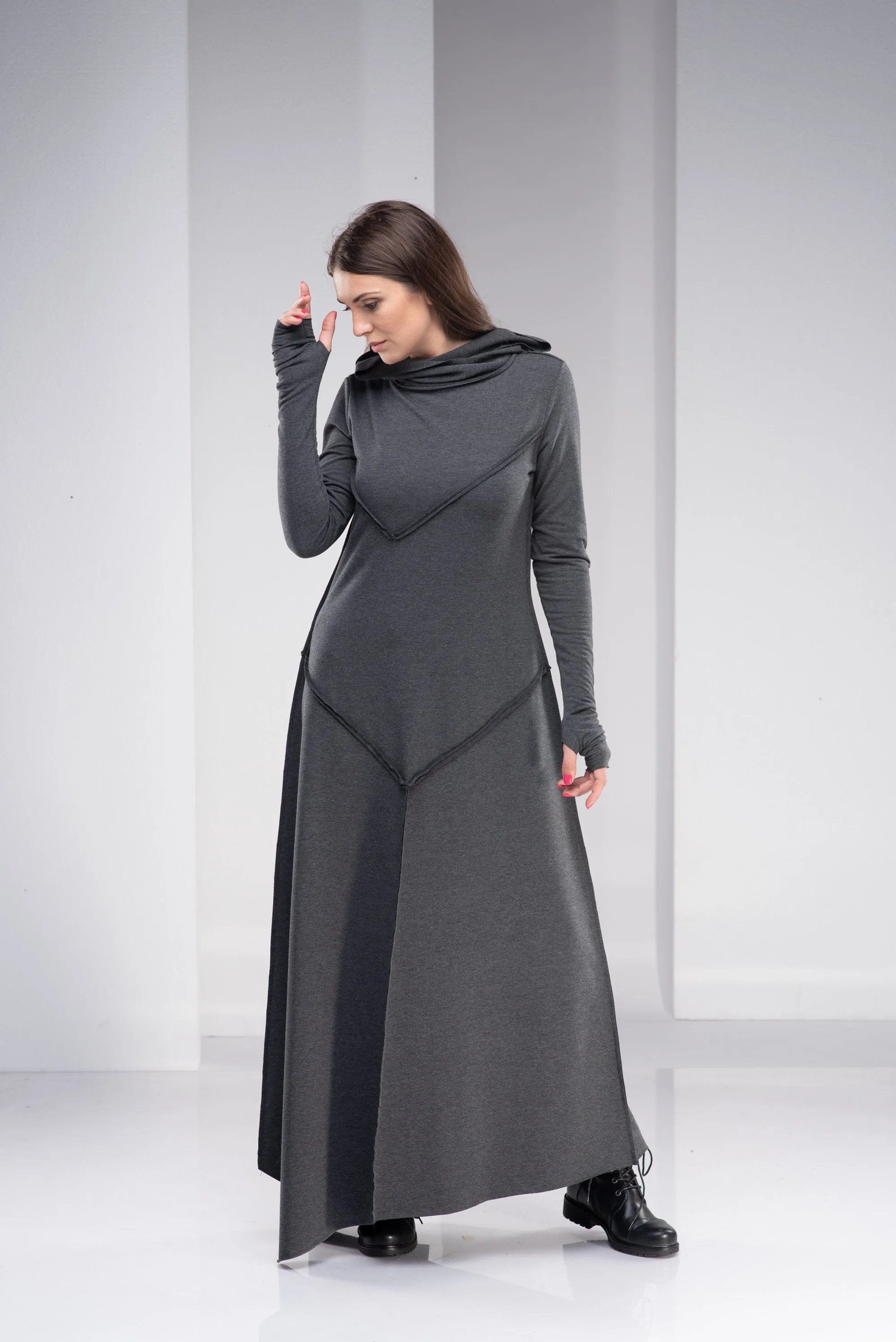 Gray Hooded Maxi Dress