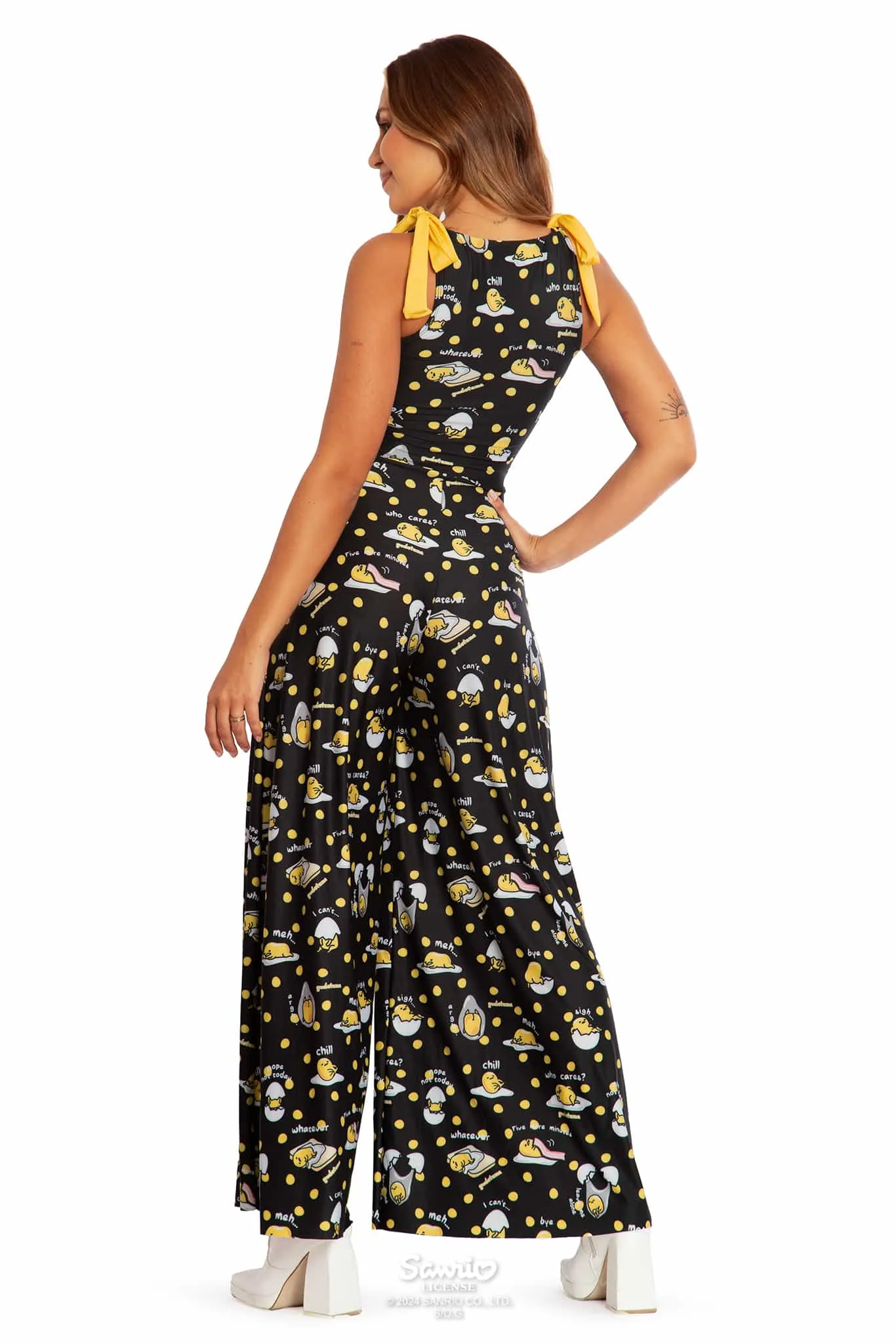 Gudetama Yolka Dots Black Wide Leg Tie Jumpsuit