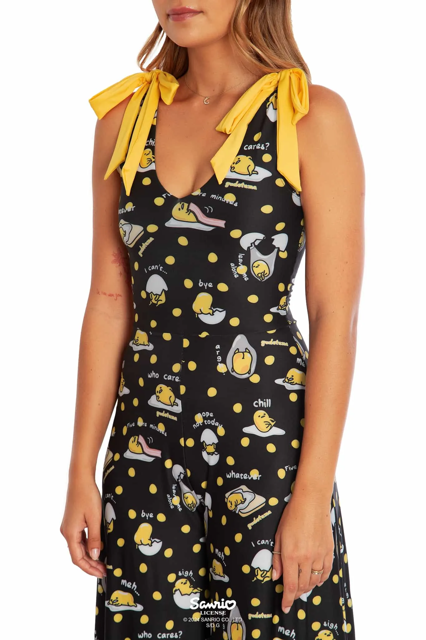 Gudetama Yolka Dots Black Wide Leg Tie Jumpsuit