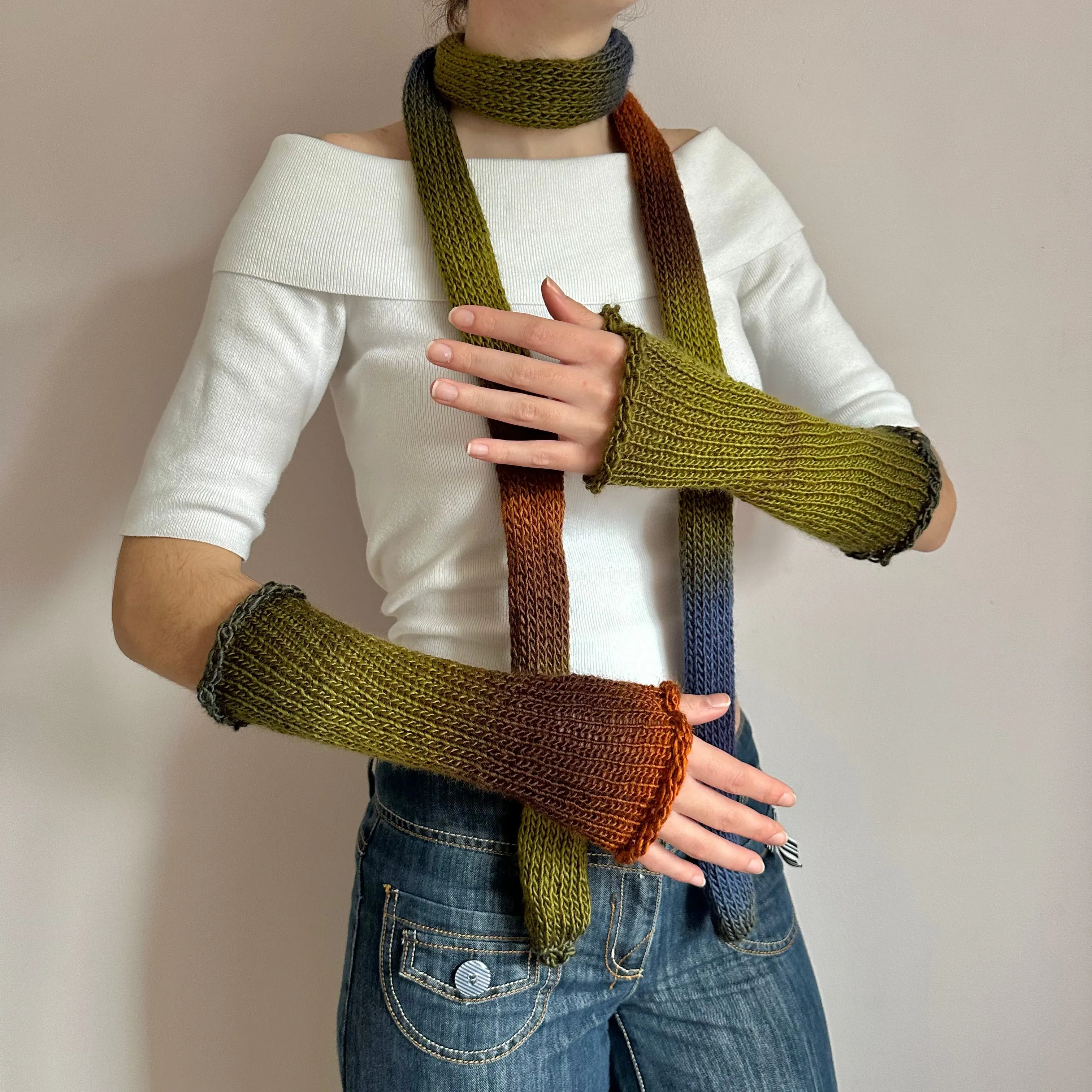 Handmade Aspen ombré knitted arm warmers