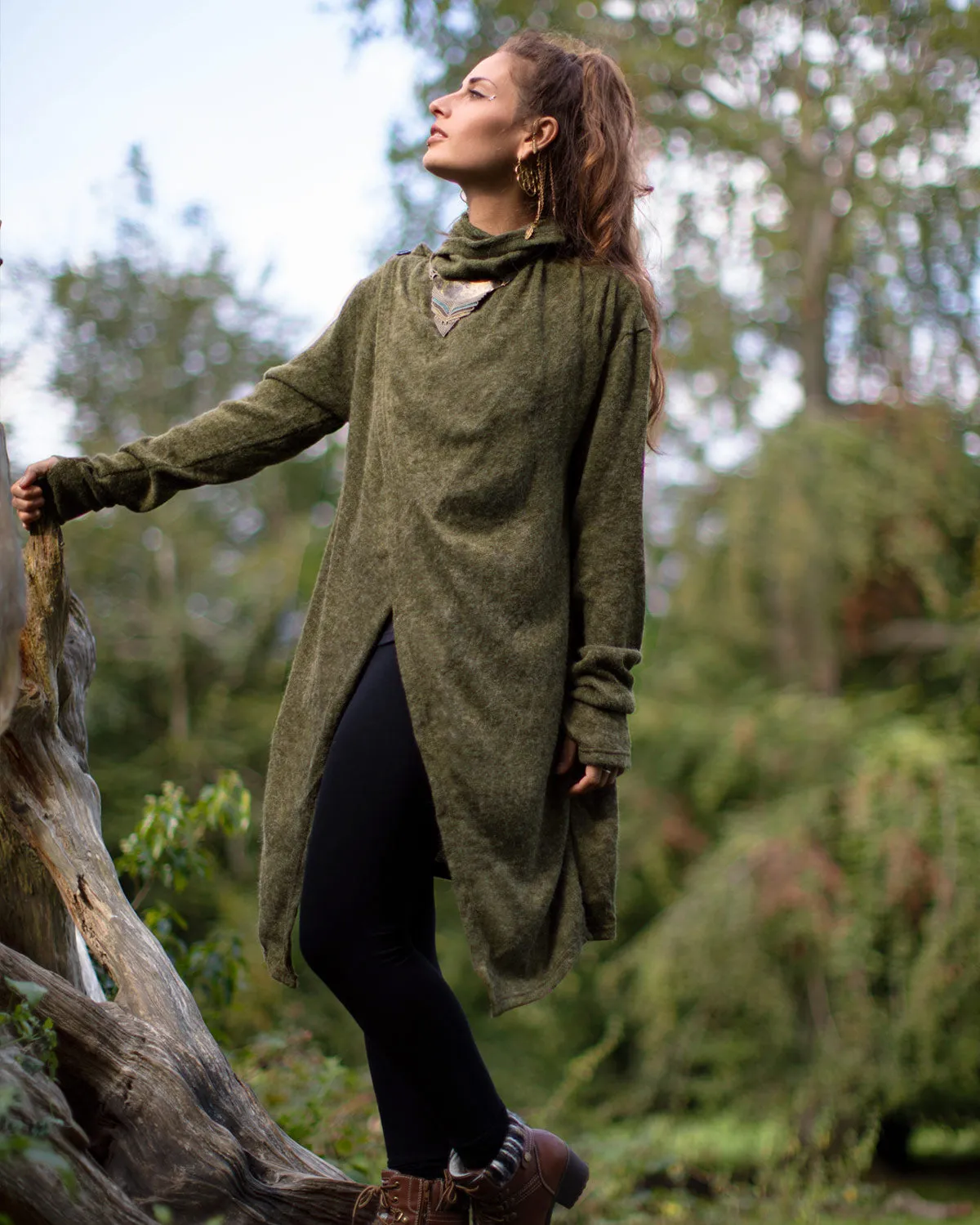 Hara Long Cardigan Wrap Forest Green