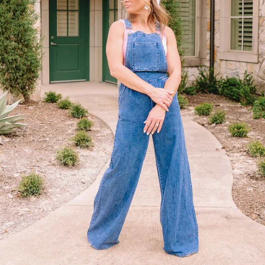 Hard Work Loose Wide Leg Denim Jumpsuit