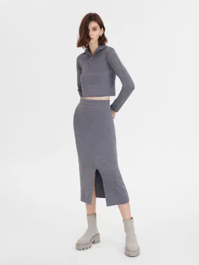 High Neck Cozy Sweater and Split Midi Dress 2 Pieces Set