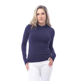 High Neck Long Sleeve T-Shirt For Women-NAVY