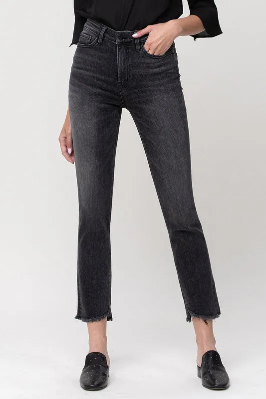 HIGH RISE STRAIGHT CROP W UNEVEN HEM DETAILS