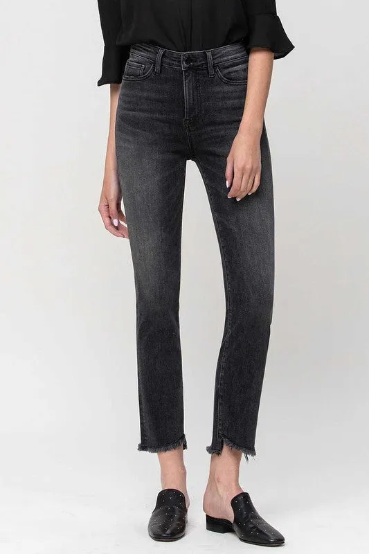 HIGH RISE STRAIGHT CROP W UNEVEN HEM DETAILS