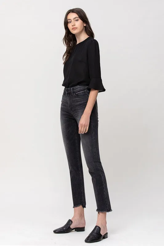 HIGH RISE STRAIGHT CROP W UNEVEN HEM DETAILS