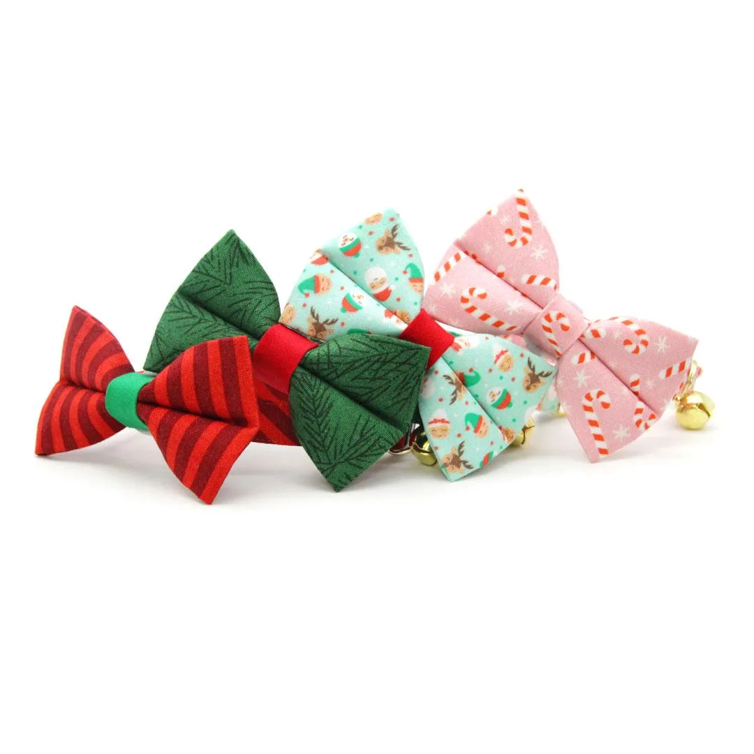 Holiday Cat Bandana - "Dear Santa" - Mint Christmas Elves & Santa Bandana for Cat   Small Dog / Elf, Reindeer, North Pole / Slide-On Over the Collar Bandana