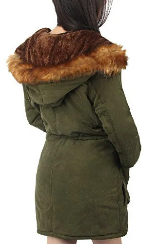 iLoveSIA Womens Hooded Coat Faux Fur Lined Jacket Arm Green 12