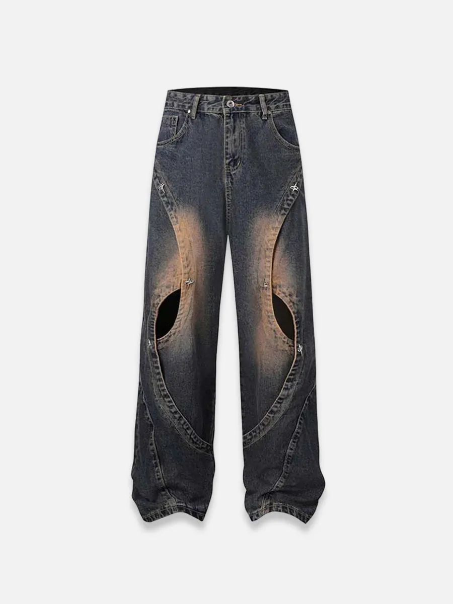 Irregular Hole Baggy Jeans