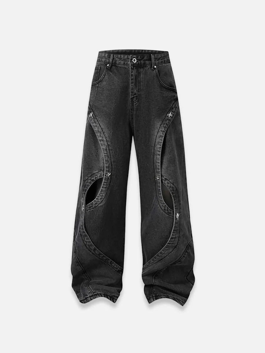 Irregular Hole Baggy Jeans