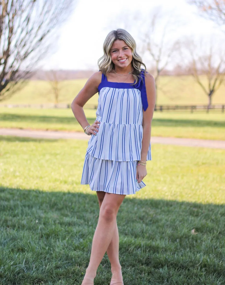 Ivory and Blue Above Knee Dress