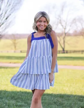 Ivory and Blue Above Knee Dress