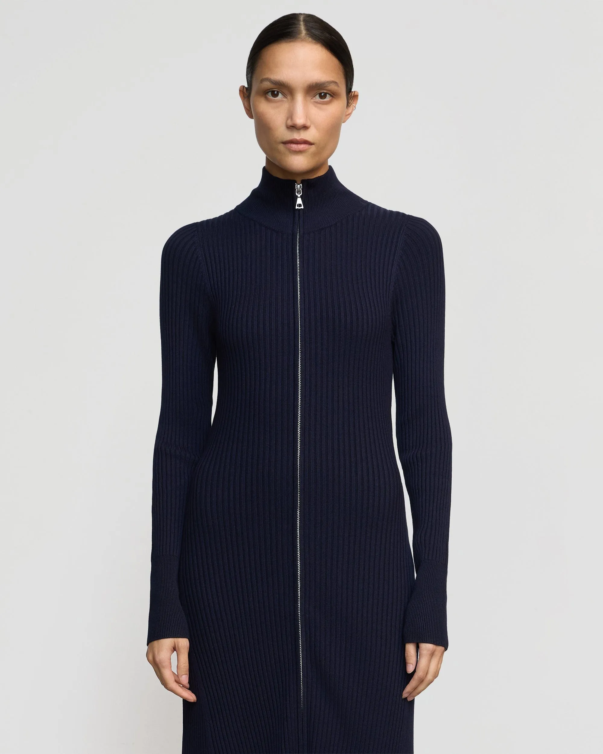 Janne Ribbed Two-Way Zip Sweater Dress