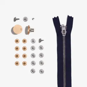 Jeans Hardware Refill Kit - Navy Zipper 19cm & Copper Hardware - Kylie and the Machine