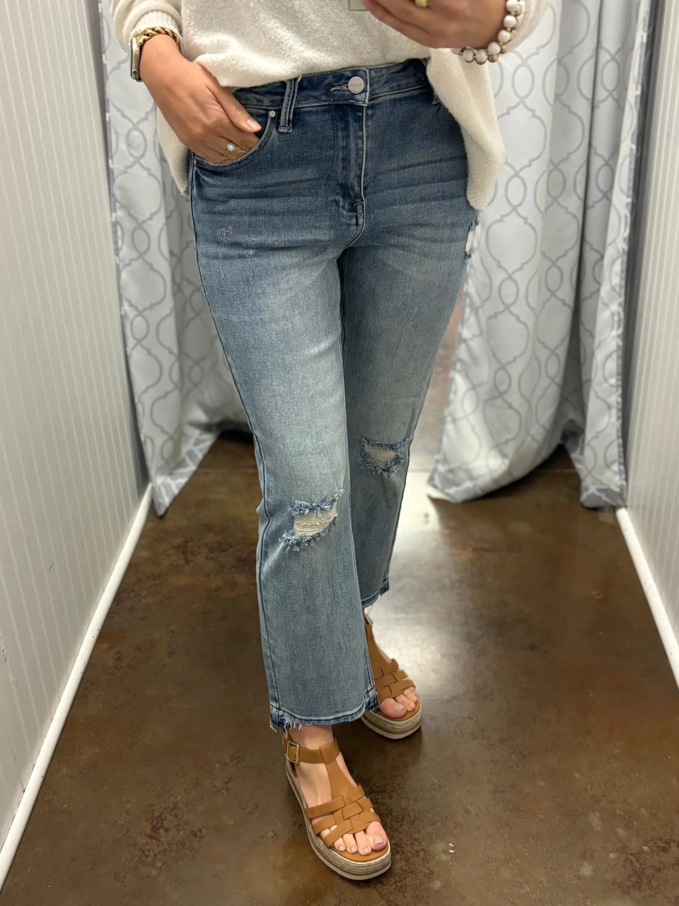 Josalyn High Rise Distressed Straight- Risen Jeans