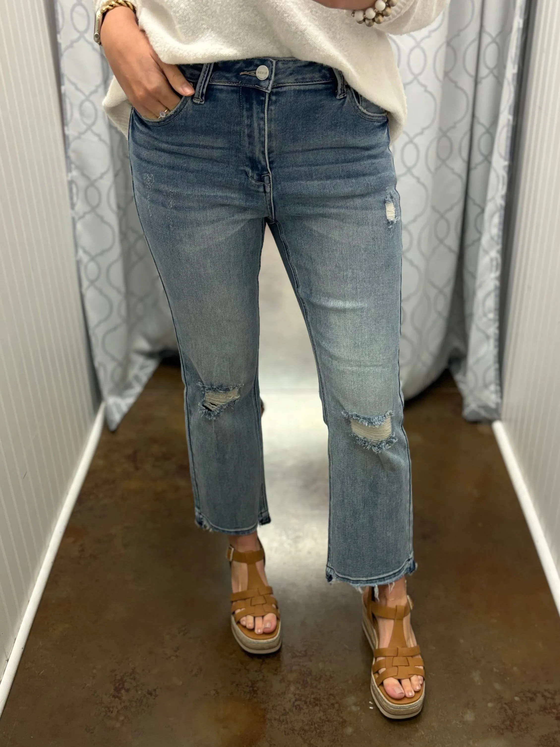 Josalyn High Rise Distressed Straight- Risen Jeans