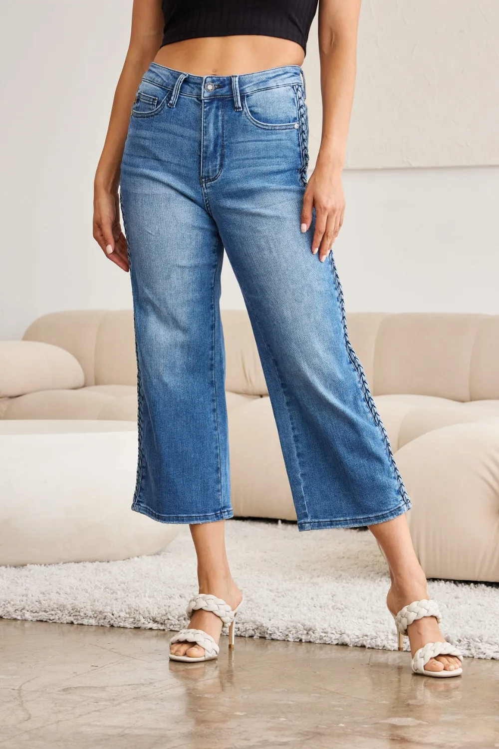 Judy Blue Braid Side Detail Wide Leg Jeans [Online Exclusive]