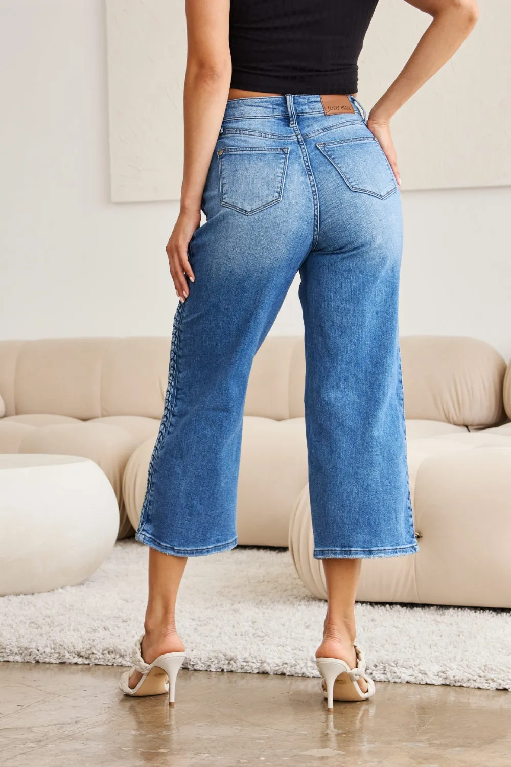 Judy Blue Braid Side Detail Wide Leg Jeans [Online Exclusive]