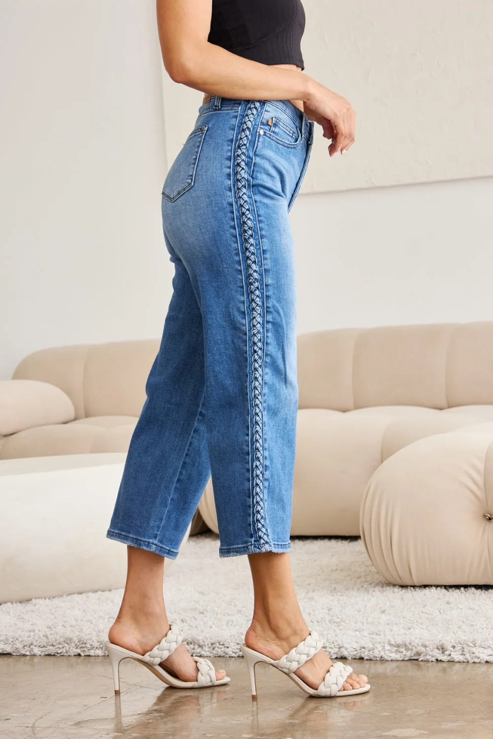 Judy Blue Braid Side Detail Wide Leg Jeans [Online Exclusive]