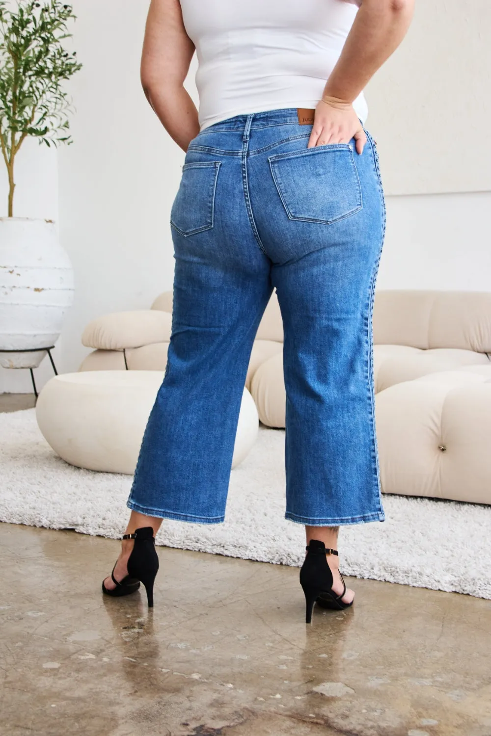 Judy Blue Braid Side Detail Wide Leg Jeans [Online Exclusive]