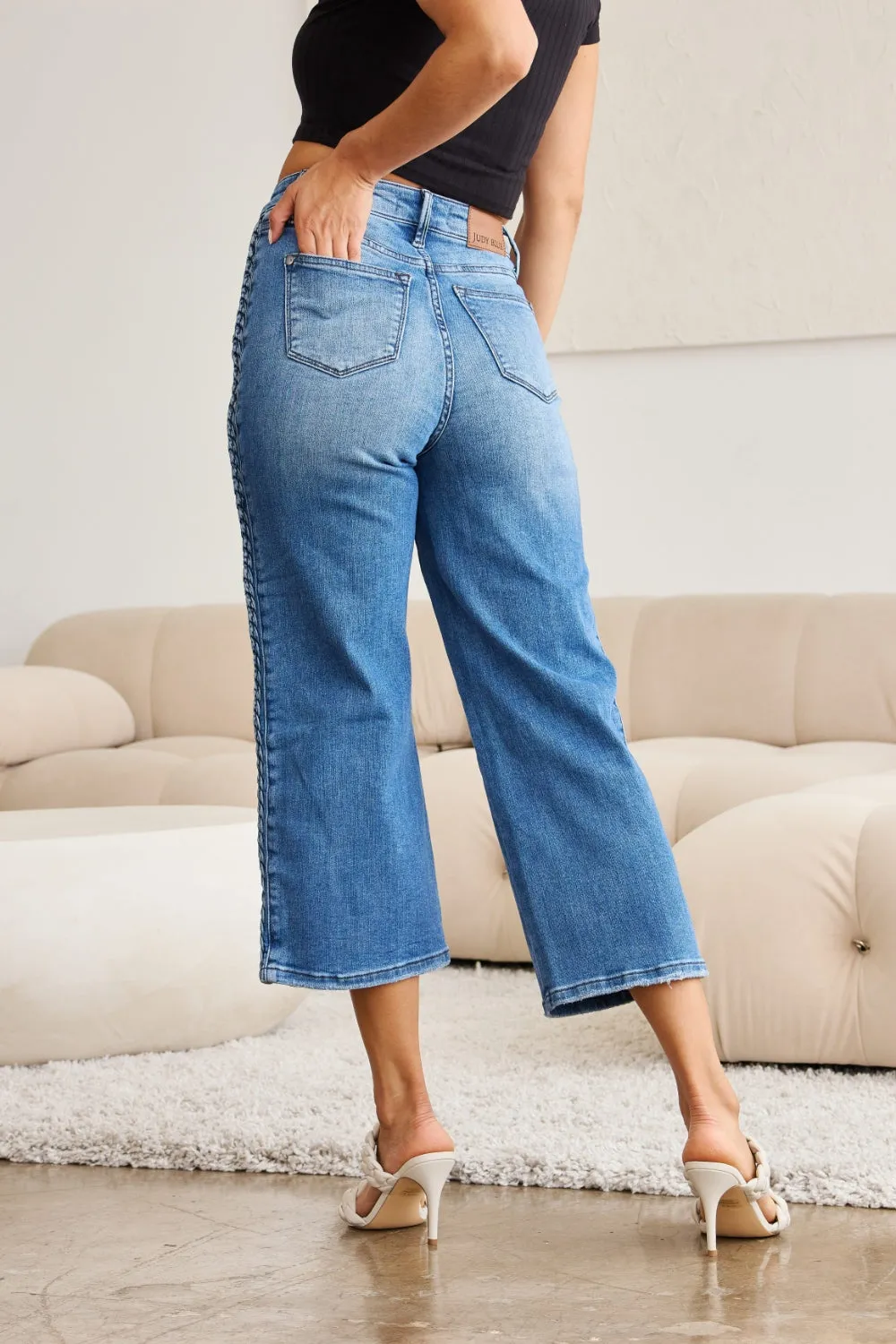 Judy Blue Braid Side Detail Wide Leg Jeans [Online Exclusive]