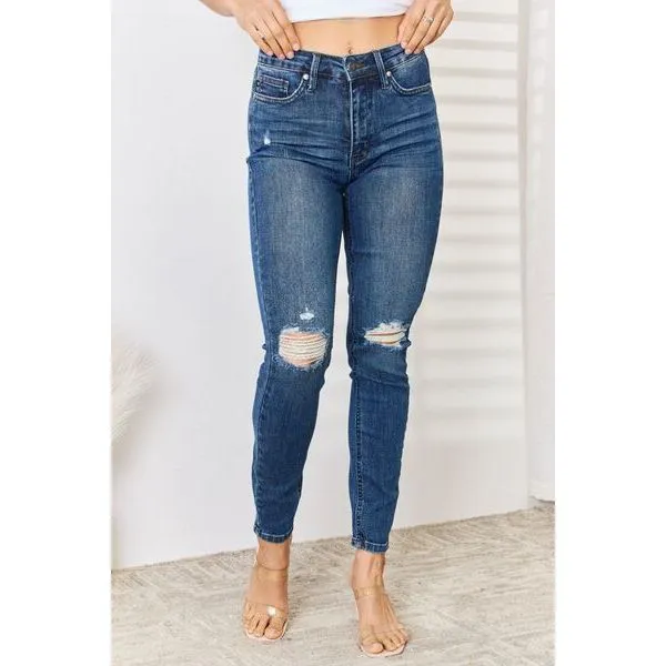 Judy Blue Full Size High Waist Distressed Slim Jeans